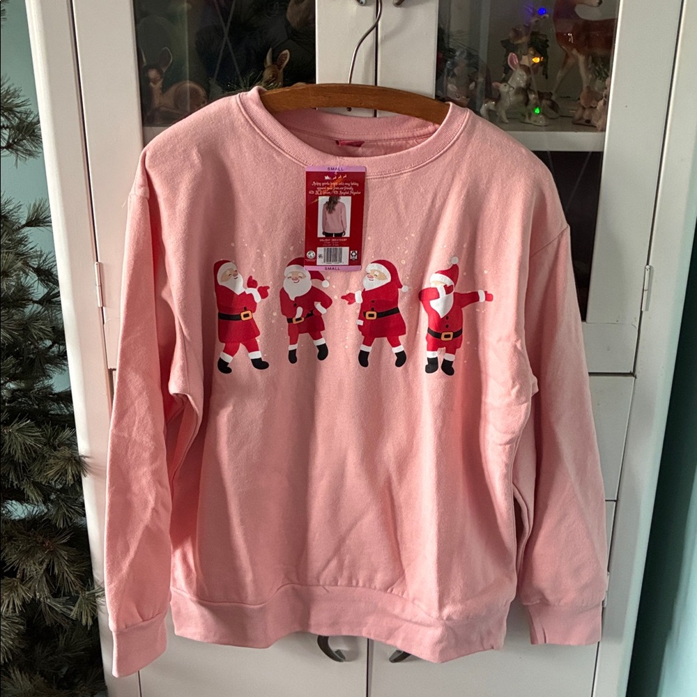 Dec. 25th sz S Pink Dancing Santa Sweatshirt nwt